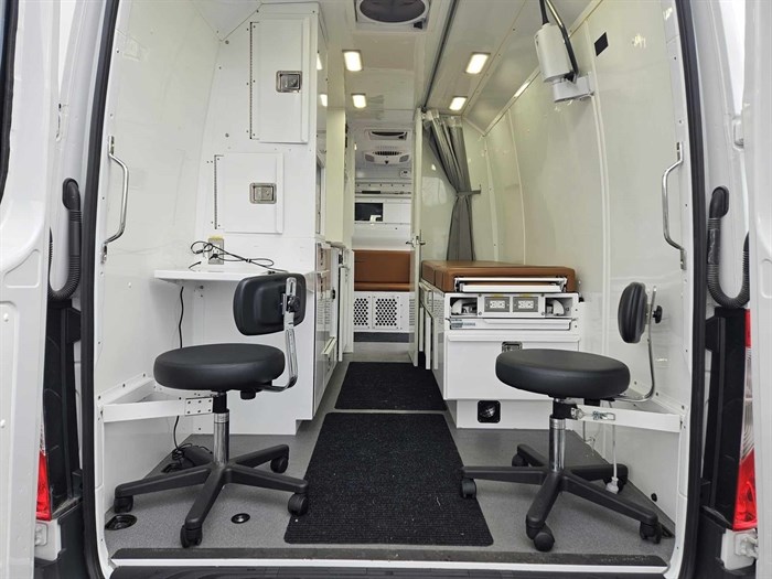 This photo taken from the back of the Health for Good mobile health clinic in Kamloops shows a table for health care clients. 