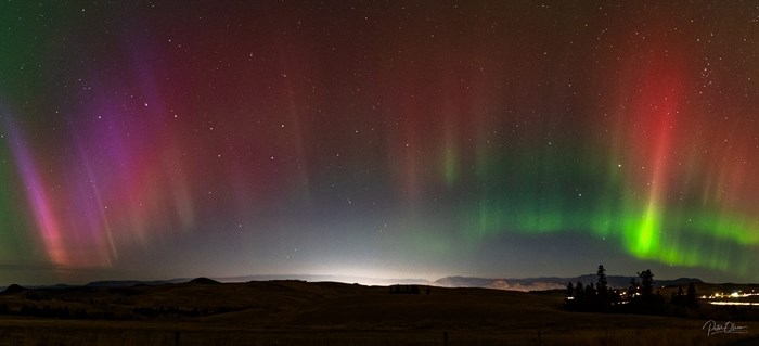 All the colours of the rainbow are seen in this aurora borealis display in Kamloops. 