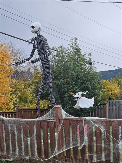 Halloween characters Jack and Zero are set up on Park Avenue in Lumby. 