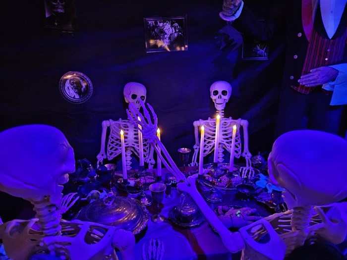 Skeletons with lights are part of a Halloween display in the Brocklehurst neighbourhood of Kamloops. 