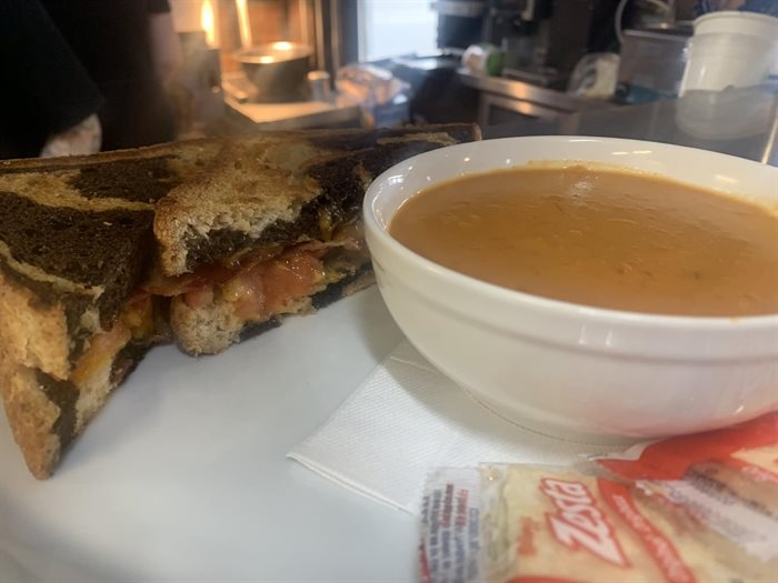 Creamy basil tomato soup is one of hundreds of soups that rotate throughout the year at Little Hobo Soup and Sandwich Shop. 