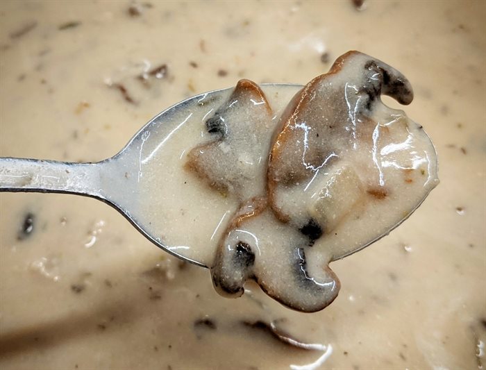 This creamy mushroom soup was made at Gratify, a cafe in Penticton. 