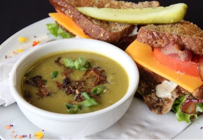 Jamaican kitchen in Kamloops serves this split pea and jerk pork soup. 