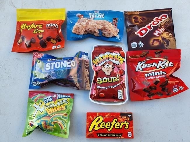 Cannabis-laced edibles are shown in a BC RCMP handout photo. Police say they have seized more than 120,000 cannabis-laced edibles, including chocolate and candies with packaging that mimics recognizable treats, in an investigation aimed at dismantling a criminal network on Vancouver Island. 