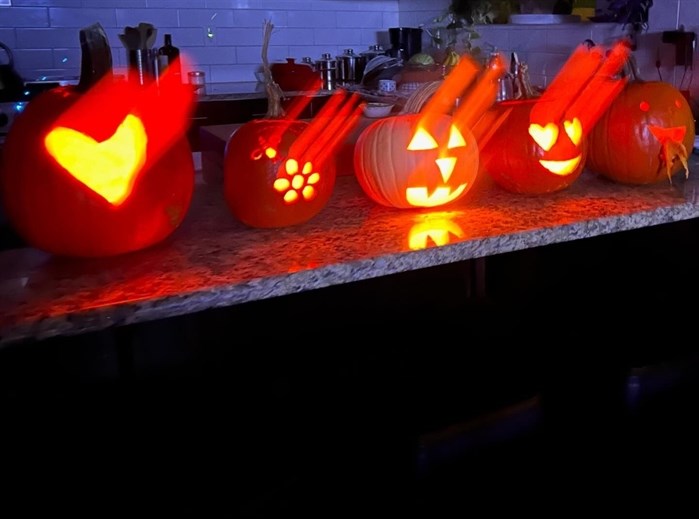 Jack-o-lanterns were lit up in a row at the Okanagan's Meadow Vista Honey Wines. 