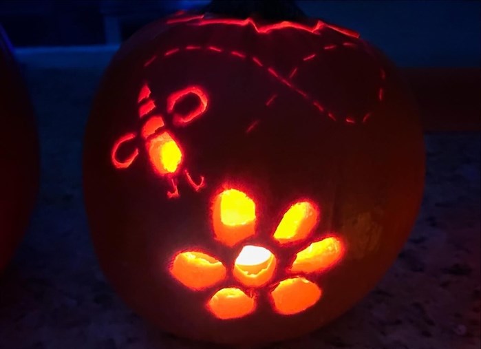 Staff at Meadow Vista Honey Wines in the Okanagan carved a bee in this pumpkin. 