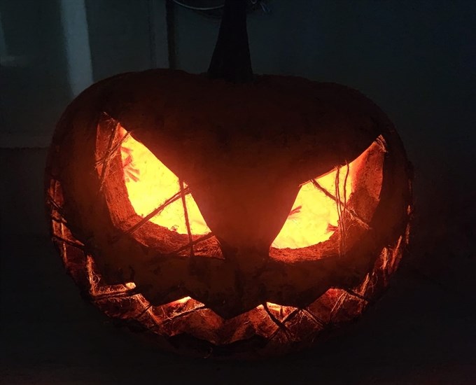 This evil looking pumpkin was carved in Kamloops. 