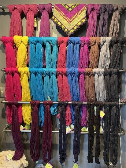 This yarn was created and dyed at That Darn Yarn Shop & Fibre Mill in Kamloops. 