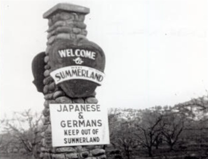 The sign posted in Summerland during the Second World War.