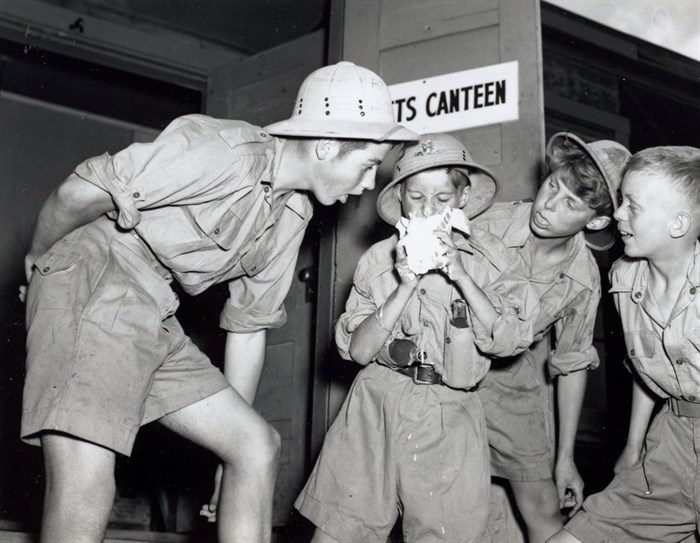 Some young cadets enjoying some North Okanagan Creamery Association ice cream in the canteen in 1949. 