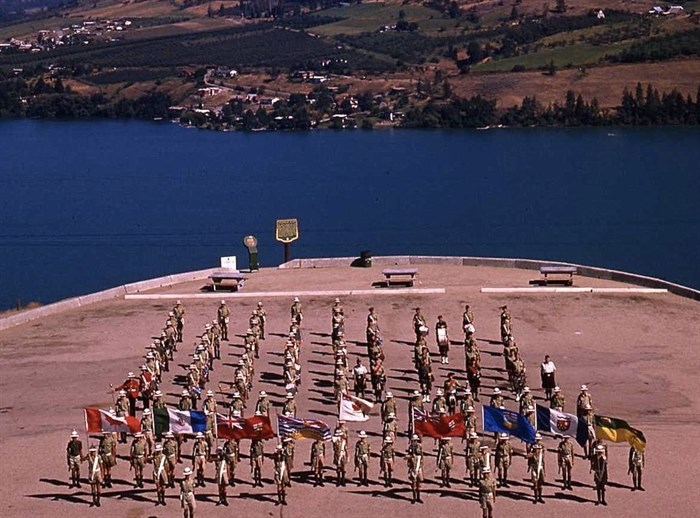 Band Company and flag party at the Kalamalka Lake lookout back in 1974.