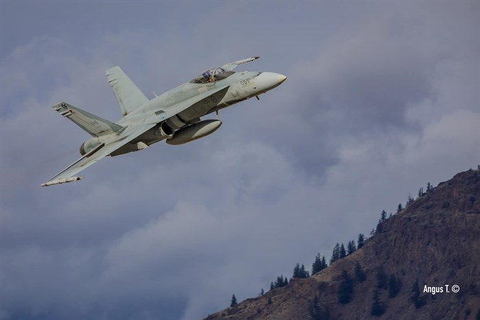 A military jet leaves Kamloops airport on Remembrance Day. 