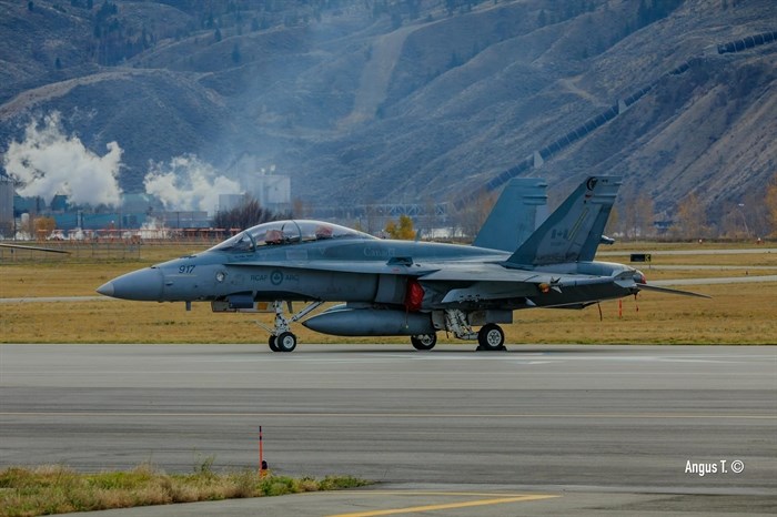 This Royal Canadian Air Force jet idled on the tarmac at Kamloops airport. 