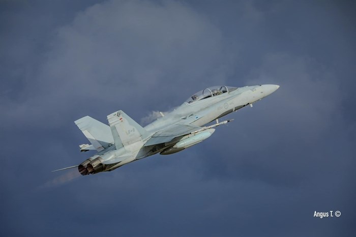 This CF-188 Hornet jet blasted through skies over Kamloops on Remembrance Day. 