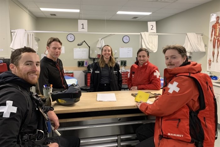 Ski patrol director Pip Albrow (second from right) with members of the patrol team in the Sun Peaks Resort medical clinic.