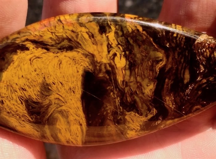 Patterns and colours swirl on this piece of jasper found in Kamloops. 