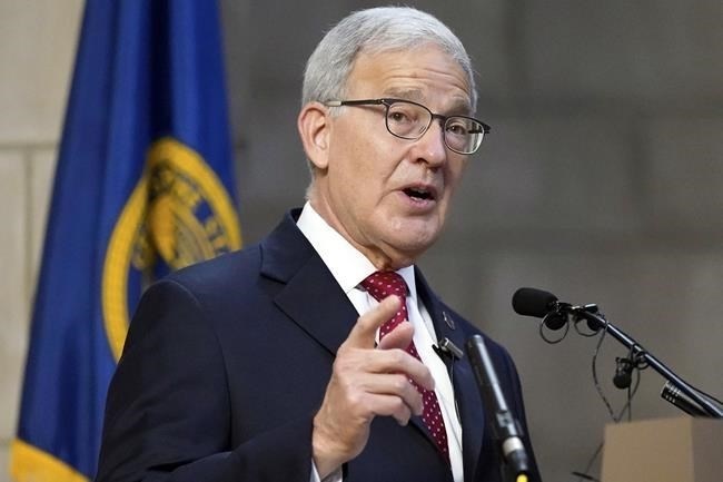 FILE - Nebraska Secretary of State Bob Evnen holds a news conference in Lincoln, Neb., Nov. 4, 2020.