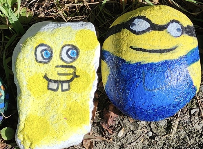 These comical painted rocks are part of a rock snake at McArthur Island Park in Kamloops. 