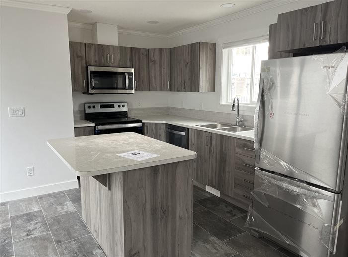 The kitchen in a house hot off the line from the SRI Homes factory in Kelowna.