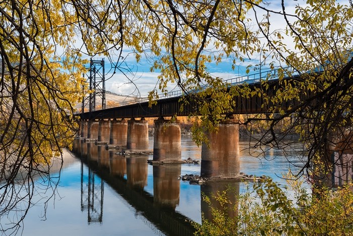 A rail bridge in Kamloops is photographed in fall. 