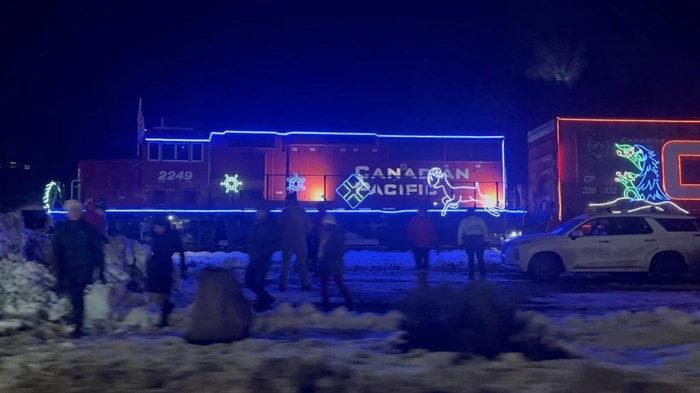 The CPKC Holiday Train stopped on a snowy evening in Revelstoke on Dec. 16. 