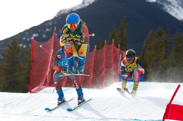 Finley Cashin leading the pack skiing. 