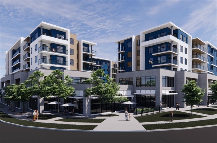 A rendering of the proposed development at the former Kelowna Farmers' Market location on the northeast corner of Dilworth Drive and Springfield Road.