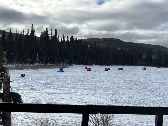 Lac le Jeune near Kamloops is dotted with ice fishing shacks in January. 