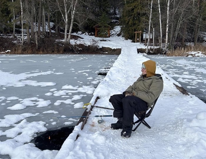 Salmon Arm resident Harald Wulf fishes off a dock at Gardom Lake Park near Enderby on Jan. 12. 