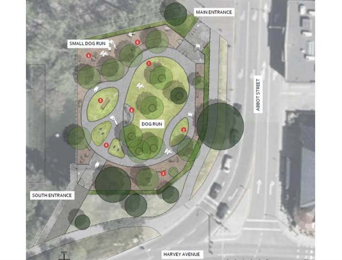 A map of the new dog park planned for City Park in Kelowna.	