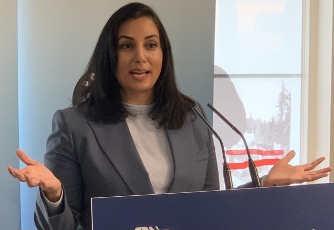 BC Attorney General Niki Sharma, pictured at a Feb. 6, 2025 news conference, said court action is a last resort to enforce privacy laws.