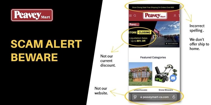 How to spot the scam Peavey Mart website.