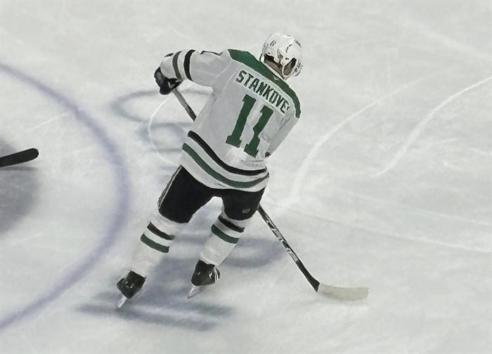 Former Kamloops Blazers hockey player Logan Stankoven is spotted playing on his Dallas Stars team in Montreal on Jan. 11. 