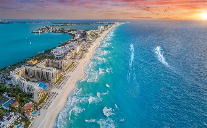 Cancun coast at sunset