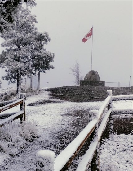 This snowy photo of the Canadian flag at Giant's Head Mountain Park in Summerland was taken in February. 