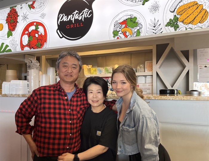 Pantastic Grill restaurant owner in Kamloops Carl Kim (left) stands beside his co-owner and wife Lia Kam and server Katie Croswell. 