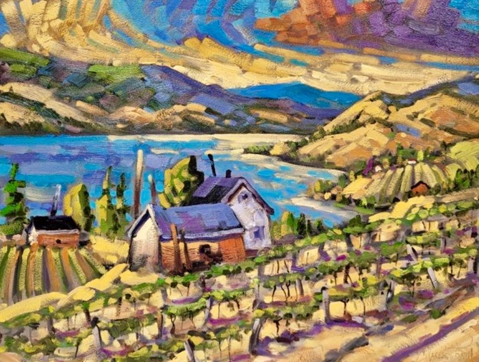 Early  September vines, Okanagan, painted by rod Charlesworth. 