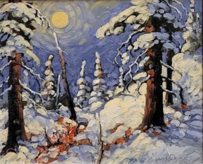 Winter sun, near Big White, painted by Rod Charlesworth. 