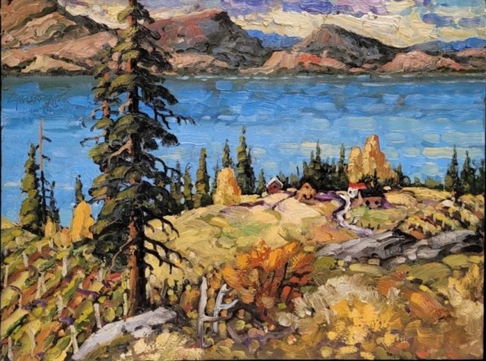 Kalamalka Lake East View, painted by Rod Charlesworth. 