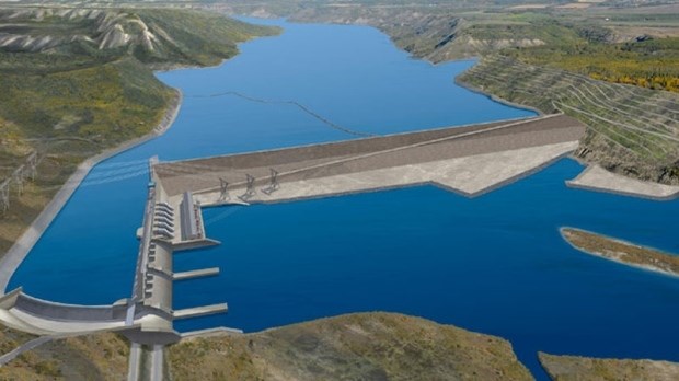 An artists rendering of the proposed Site C dam and hydroelectric generating station on the Peace River.