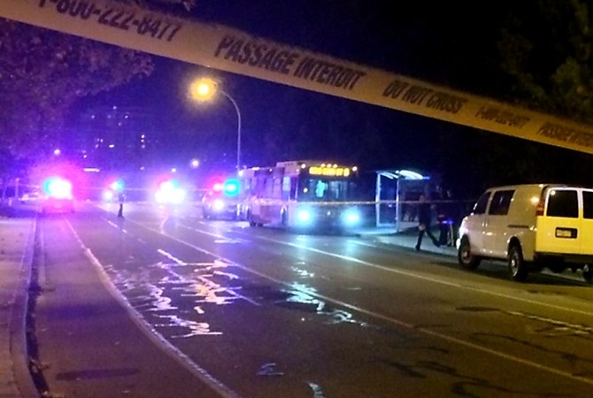 The scene on Baron Road Thursday, Oct. 30, 2014 after a Kelowna man was murdered by a man with a knife on a B.C. Transit bus.