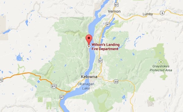 Wilson's Landing fire department is located on the west side of Okanagan Lake.