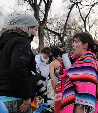 Blankets and towels await the brave swimmers at the Kamloops Polar Bear Swim, Thursday, Jan. 1, 2015.