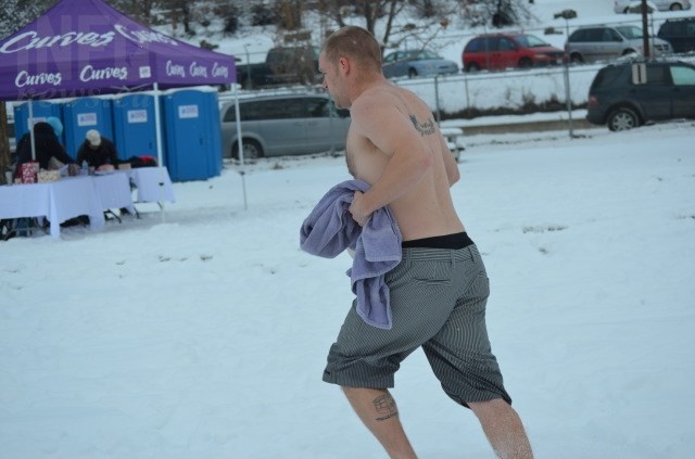 After their swim, many participants sprinted toward the change rooms to get into dry clothes. 