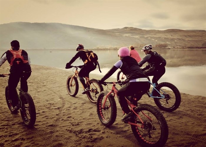 The fat tires are also good for riding on dirt and sand.
