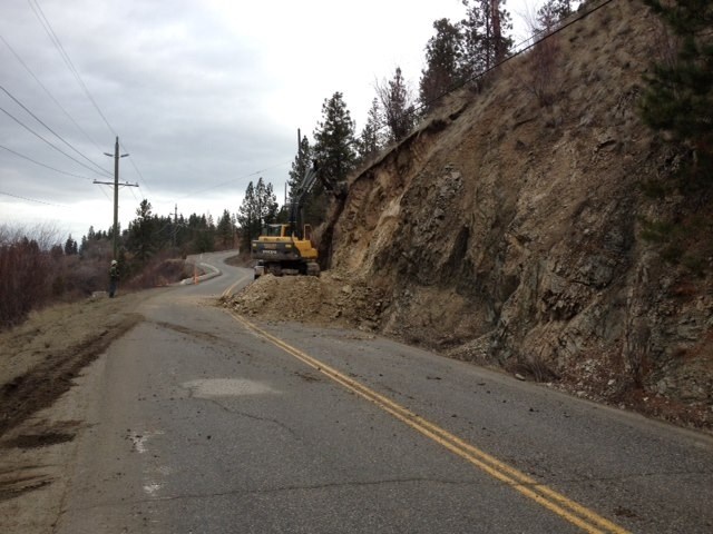 A rock slide has closed Oyama Road in Lake Country until further notice, Friday, Feb. 6, 2015.