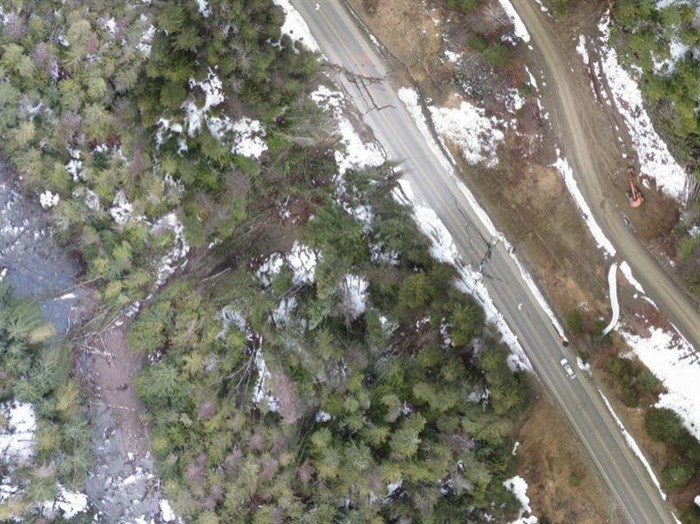 An aerial photo of the damage to Highway 6 taken on Thursday, March 5, 2015.