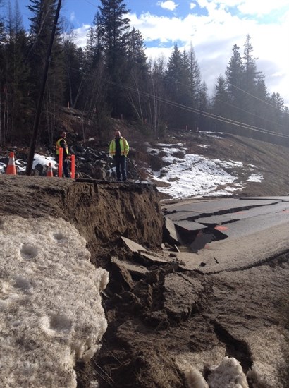 A photo taken a couple days after the slide and sink hole on Highway 6, Friday, Feb. 20, 2015.