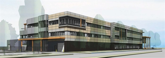 Artist's rendering of the exterior view of the new Kelowna Police Service Building.