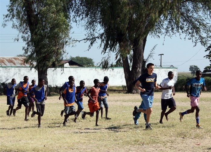 Tim Krupa trains with the Junior Leopard Football Club in rural Senanga, Western Province of Zambia.